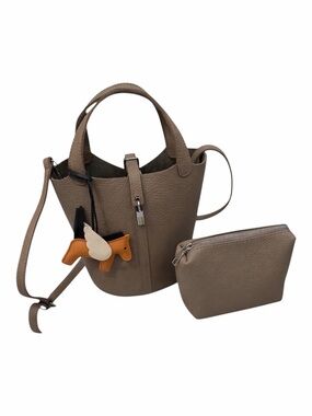 TU.LX Taupe Leather Bucket Tote crossbody with Pouch - Women’s Shoulder Bag New